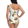 thumbnail image 5 of Uemuo Cute Sloth Print Women's One Piece Swimsuit Asymmetrical Neck Bathing Suit One Shoulder Side Cutout Ruffle Swimwear-Medium, 5 of 6