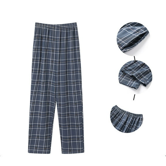 Momasggi Mens Sleep Pants Big and Tall Plaid Pajama Pants Comfy Elastic Waist Straight Leg Lounge Pants Lightweight Soft Pj Pant Sleepwear Blue 4XL