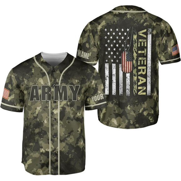 Custom US Army Baseball Jersey Veteran Jerseys for Men USA Flag Amry Baseball Jersey Camo America Shirts Jersey Army Military (S)