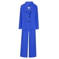 thumbnail image 3 of qolati Women's 2024 Fall 2 Piece Outfits Blazer Jacket and Wide Leg Pant Suits Dressy Casual Business Work Suit Sets Blue XL 10, 3 of 6