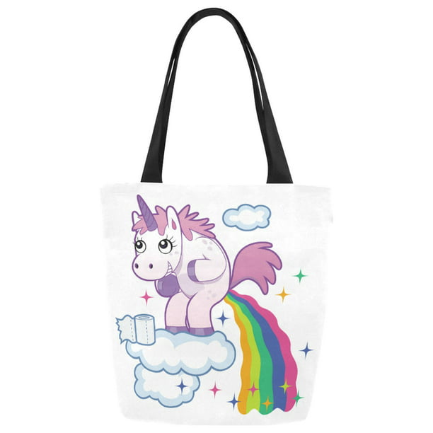 ASHLEIGH Unicorn Pooping Rainbow Canvas Tote Bag Shoulder Handbag ...