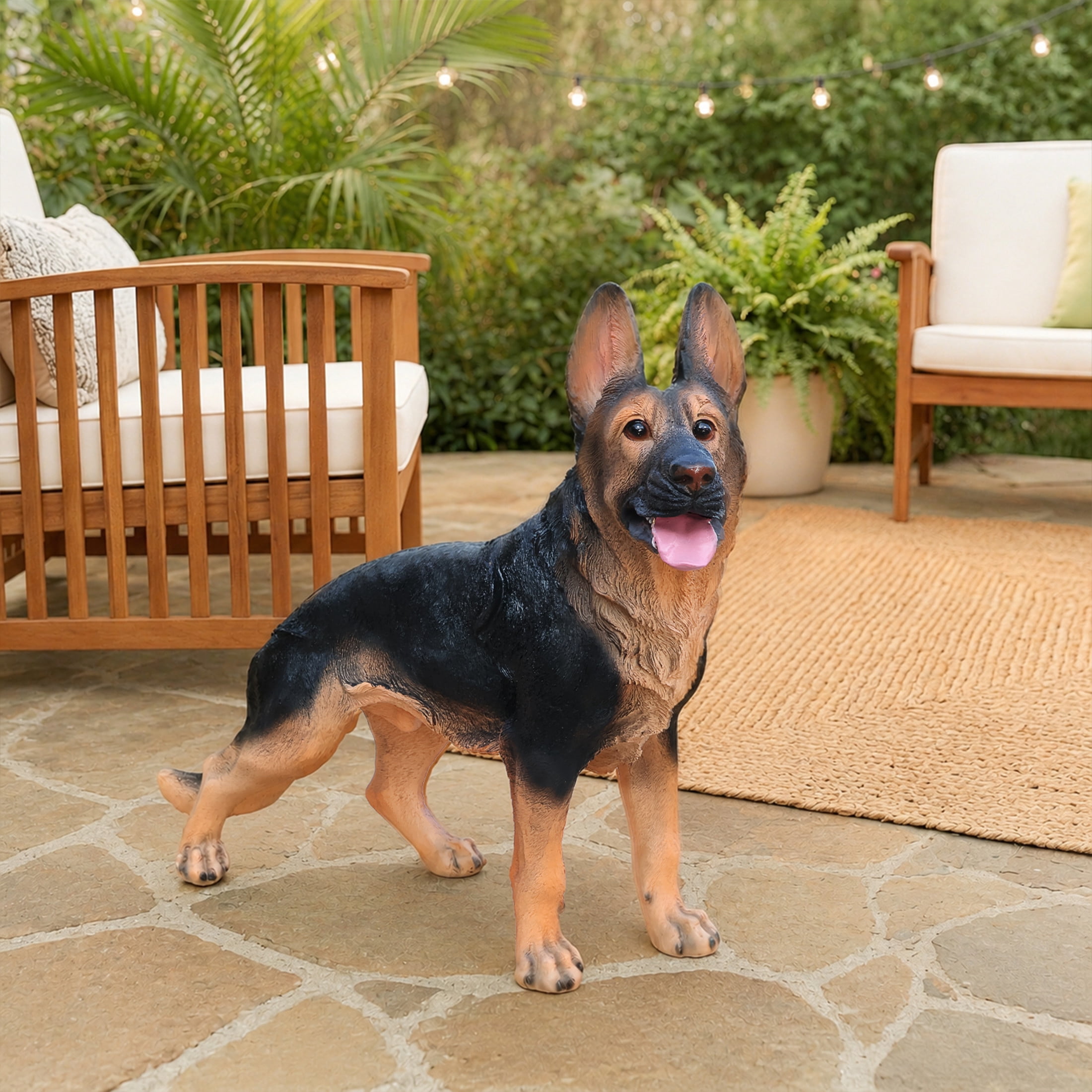 Noble House Lifelike Standing German Shepherd Dog Statue, Realistic Resin Animal Figurine for Outdoor Garden Decor, Black Brown