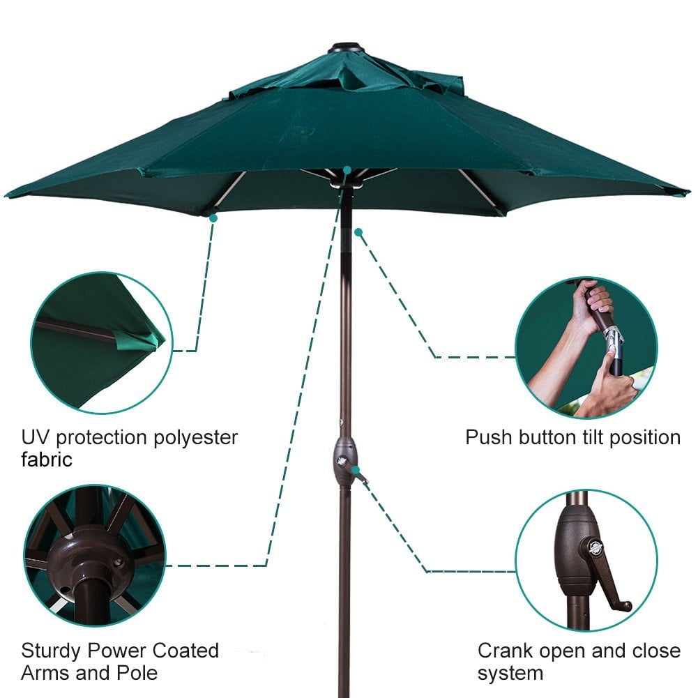 Push Button Tilt Crank Patio Table Umbrella Sunnydaze 9 Foot Outdoor Patio Umbrella Green Aluminum Pole Polyester Shade Canopy