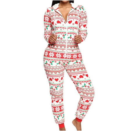 

Onesies Womens Pajamas Ladies Casual Christmas Homewear Hooded Zipper One-Piece Homewear Pajamas