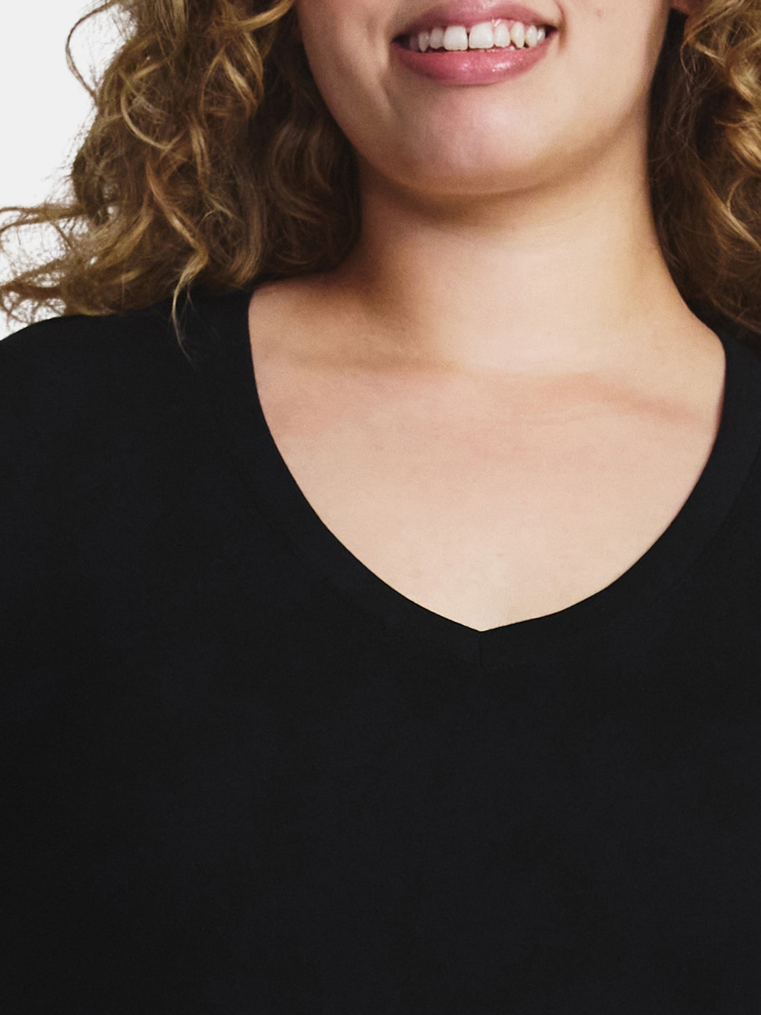 Terra & Sky Women's Plus Size V-Neck Tee with Long Sleeves, Sizes 0X-5X