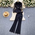 thumbnail image 3 of Conjunto de dos piezas de diamantes de la industria pesada para mujer, traje de cintura versátil, chaqueta de cintura alta, pantalones de cuero ancho, Otoño, nuevo, 3 of 5