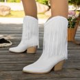 thumbnail image 3 of Bottes pour Femmes Décoration à Franges Talon Carré Bout Rond Dessus en PU Semelle en Caoutchouc Rétro Confortables Chaussures Décontractées pour Usage Quotidien, 3 of 3