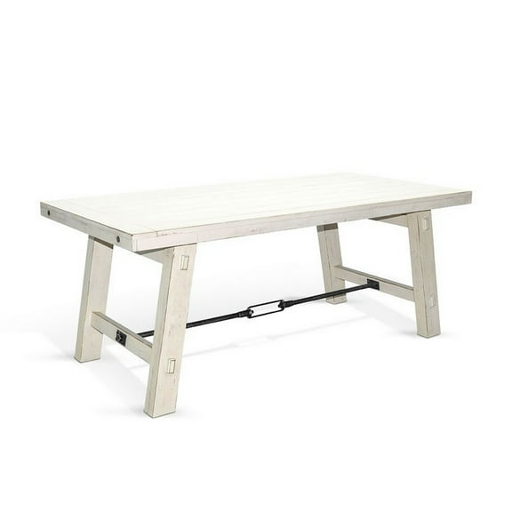 Rena Dining Table with Turnbuckles, 74 Inch Off-White Mahogany Wood