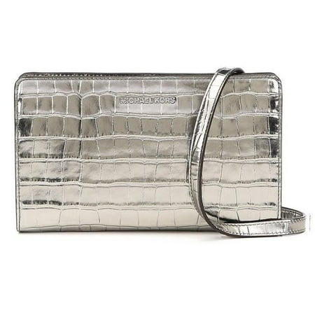 Metallic Leather Flap Clutch - Jet Set Travel Metallic Embossed-Leather, Crossbody Clutch - Gunmetal