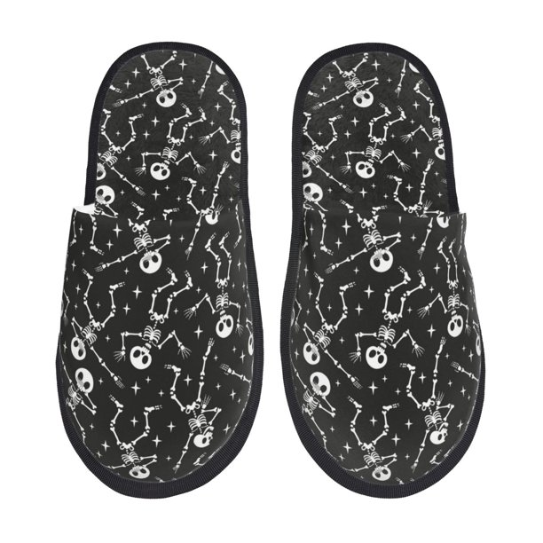 Fotbe Retro Skeleton Dancing On Halloween Party Pantuflas Peludas para Mujer con Estampado, Zapatillas de Peluche, Zapatos de Invierno para Casa, Uso Interior y Exterior-Medium