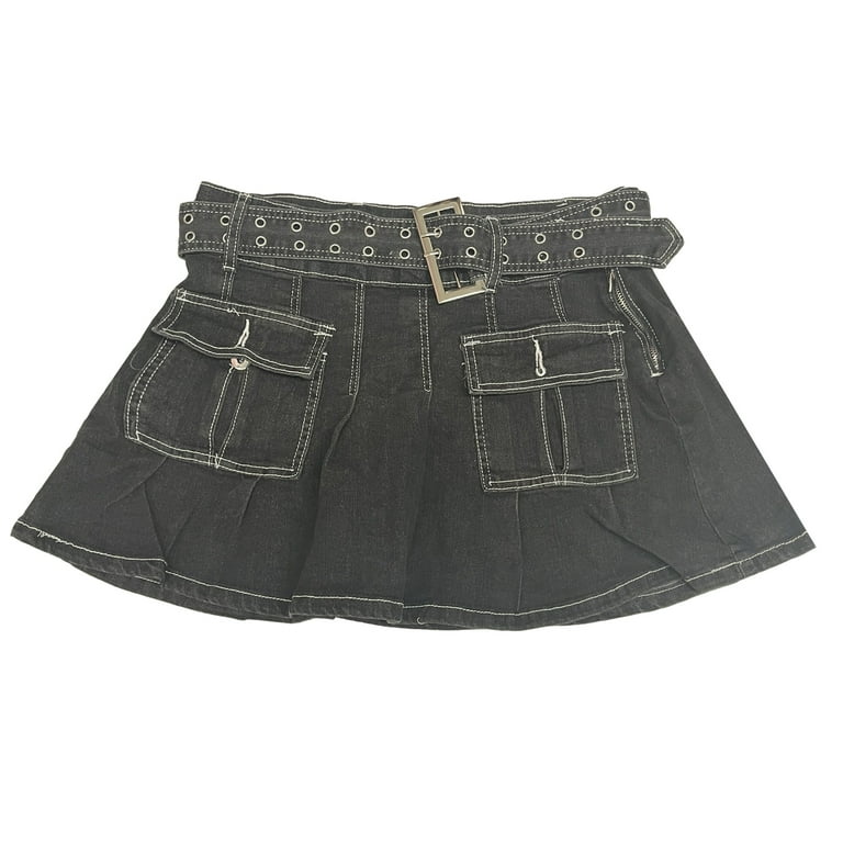 Womens High Waist Denim Skirts Y2K A-Line Pleated Ruffle Womens High Waist Denim Skirts Y2K A-Line Pleated Ruffle