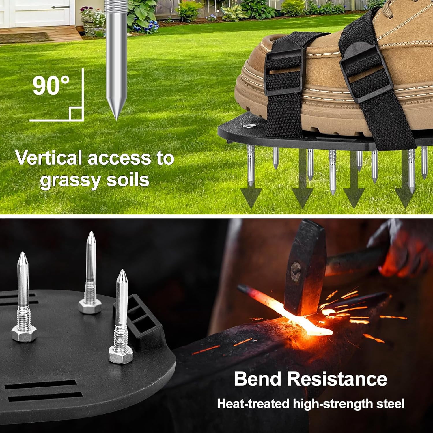 Lawn Aerator Shoes with Adjustable Strap and Heavy Duty Spikes for Grass Aerating Patio Garden One-Size-Fits-All Use for Yard Patio Lawn Garden（Black）