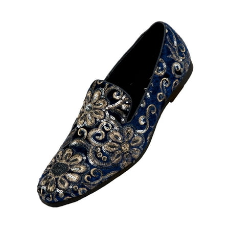 

Amali Mens Velvet Fabian Slip On Smoking Driving Loafer w/ Sequin Embroidery