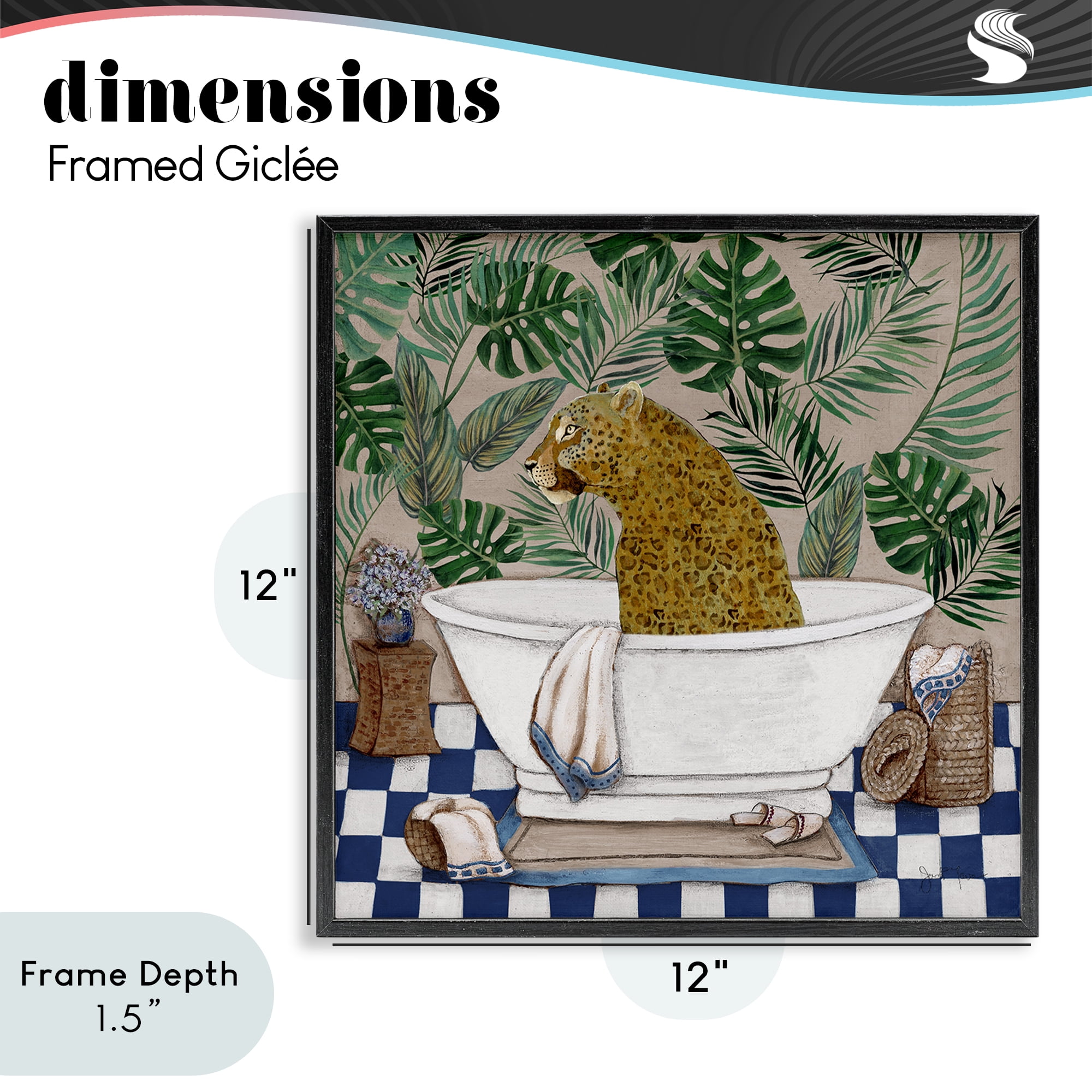 Stupell Industries Leopard in Tropical Bathtub Black Framed Giclee Art, design by Janet Tava