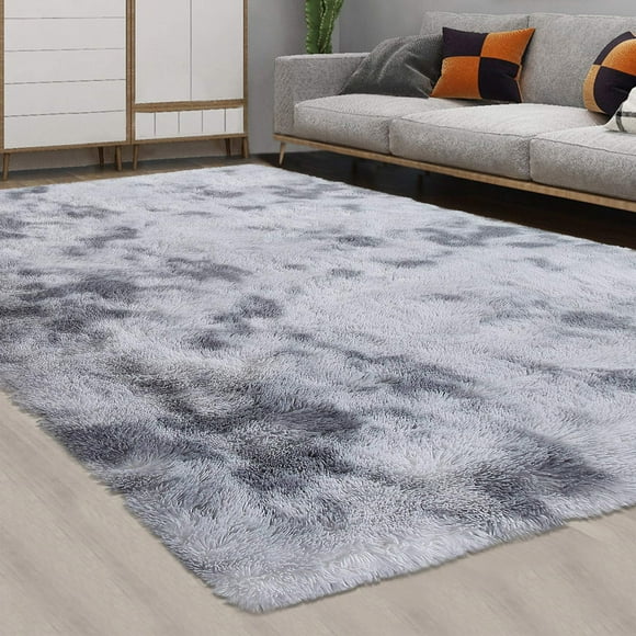 Alfombra Caromio Fluffy para sala de estar, 2,74 m x 3,66 m, color gris claro