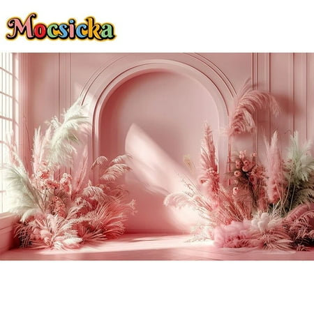 Image of Photography Background Bohemian Pink Wheat Indoor Arches Adult Birthday Maternity Portrait Decor Backdrop Photo Studio