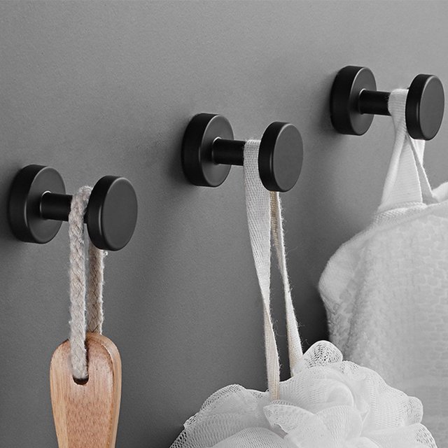 Black Aluminum Alloy Clothes Hook - Self Adhesive Cap Hook For Wall Mounting, Bathroom, Toilet, No Drilling Clothes HookTeissuly Clearance (Black, A) Teissuly WER202308290862