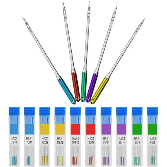 BUZIFU Sewing Machine Needles, Universal Regular Point Machine Needles for Brother, Singer, Janome Home Sewing Machine, Size in HAX1 65/9, 75/11, 90/14, 100/16, 110/18 (30 Pcs)