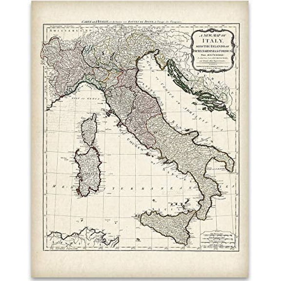 1794 Italy Map Art Print - 11x14 Unframed Art Print - Great Home Decor for Italians