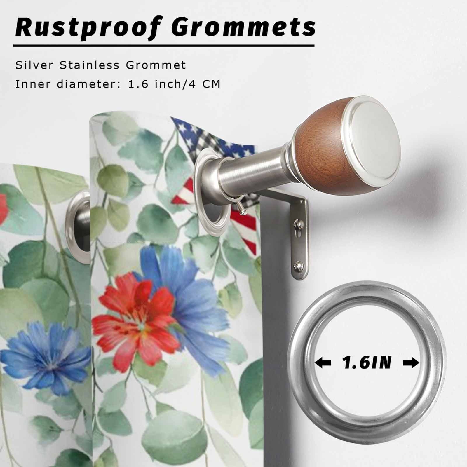 Independence Day Outdoor Curtains for Patio, Watercolor Red Blue Floral Leaf Sunshade Privacy Drapes Grommet Waterproof Outside Curtains for Porch/Cabana/Balcony 54"x 108", 1 Panel