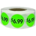 thumbnail image 1 of Autocollants de Prix Vert Fluorescent $6.99 0.75 Pouces Rond Lot de 500, 1 of 1