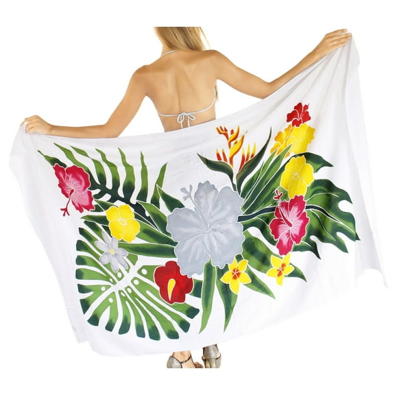 HAPPY BAY Women's Beach Cover up Wraps Skirt Beachwear Coverups Long Swimwear Swim Summer Pareos Bathing Suit Cover-up Cover up for Women One Size White, Hibiscus