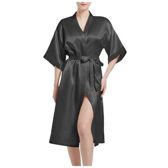 Lixiuxyad Robe with Hood 3x Women's Satin Kimono Bridal Dressing Gown Bridal Bathrobe Women's Satin Kimono Bridal Sexy Silk V Neck Kimono With Belt