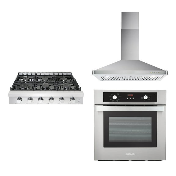3 Piece Kitchen Package With 36" Slide-In Gas Cooktop 36" Wall Mount Range Hood 24" Single Electric Wall Oven