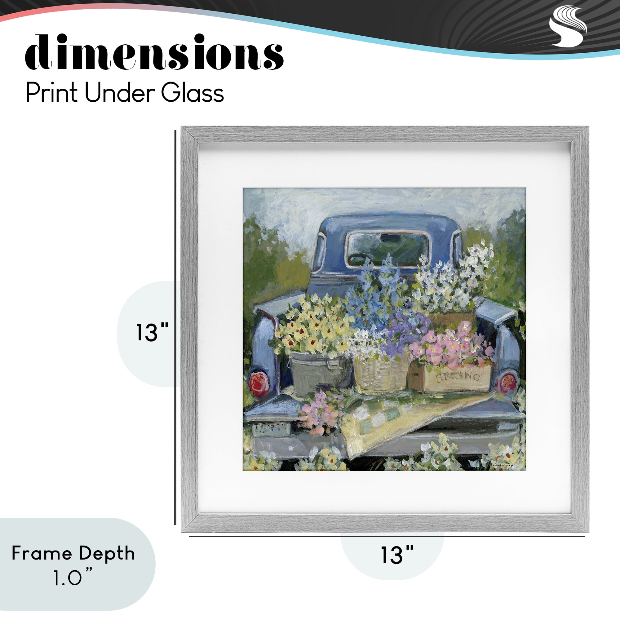 Stupell Industries Truck Bed with Flowers Gray Framed Print Under Glass, design by Susan Winget