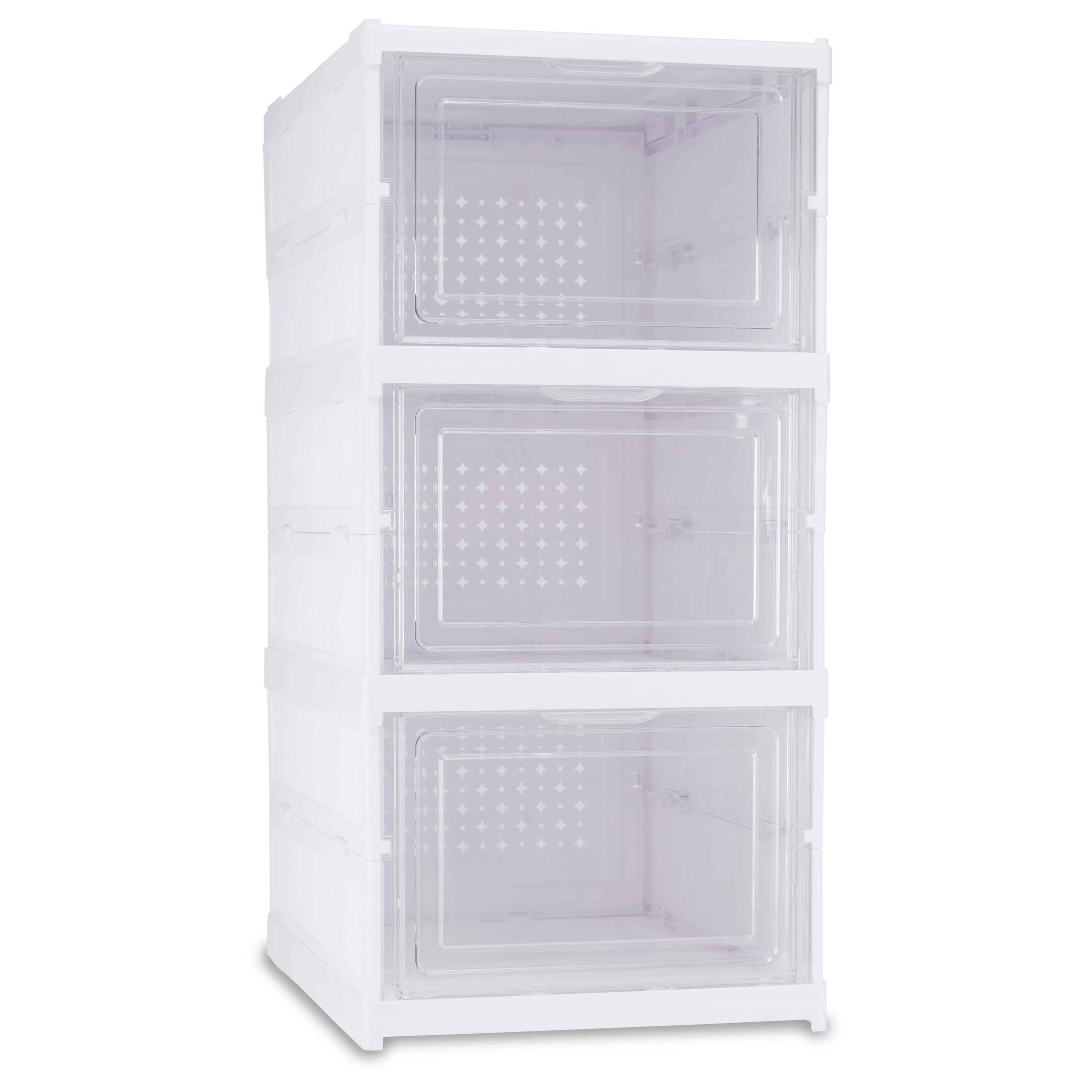 Mainstays 3-Tier Collapsible Shoe Organizer, Clear/White