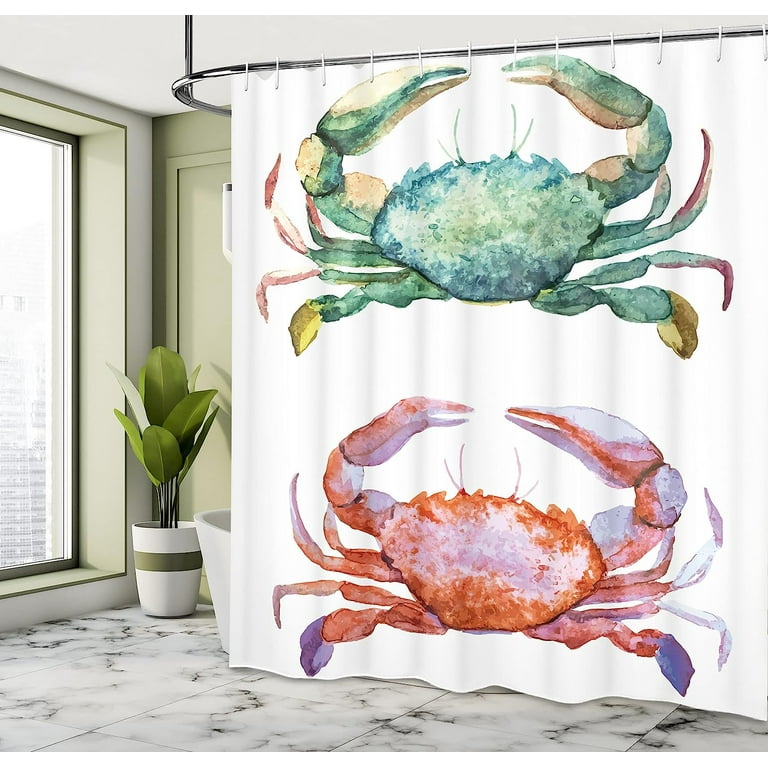 JOOCAR Crabs Shower Curtain, Watercolor Style Effect Sea Animal