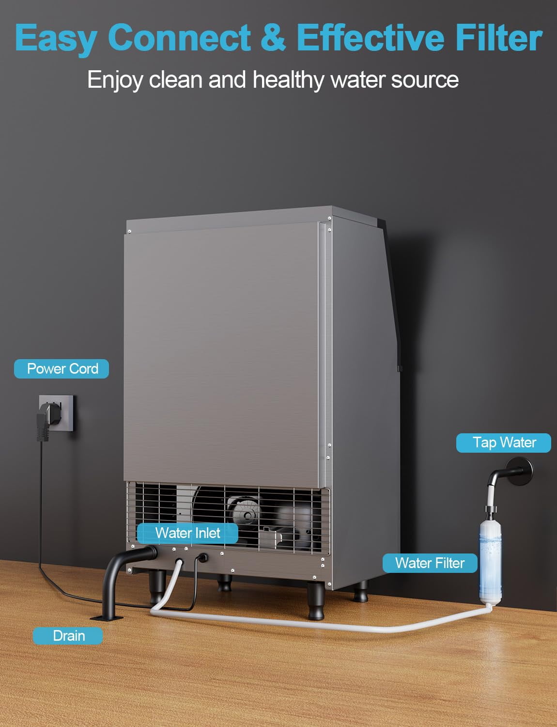 Coolski Commercial Ice Maker, 150 lbs/24H, Under Counter Ice Machine with 35 lbs Bin Capacity