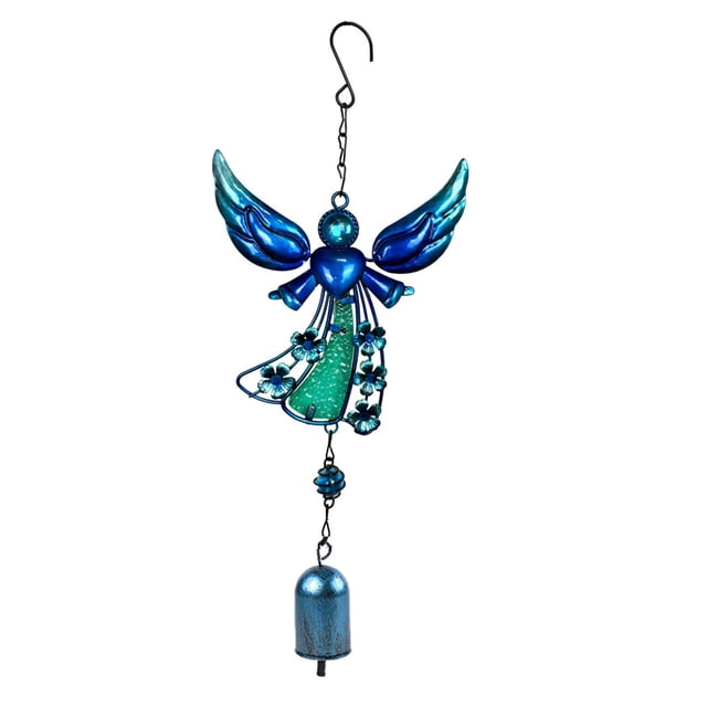 Ornamentos para Artesanías Ángel Vento Campanilla Hierro Metal Vidrio Pintado Colgante, 36.5x15cm Patio Balcón Porch Ángel Vento Campanillas