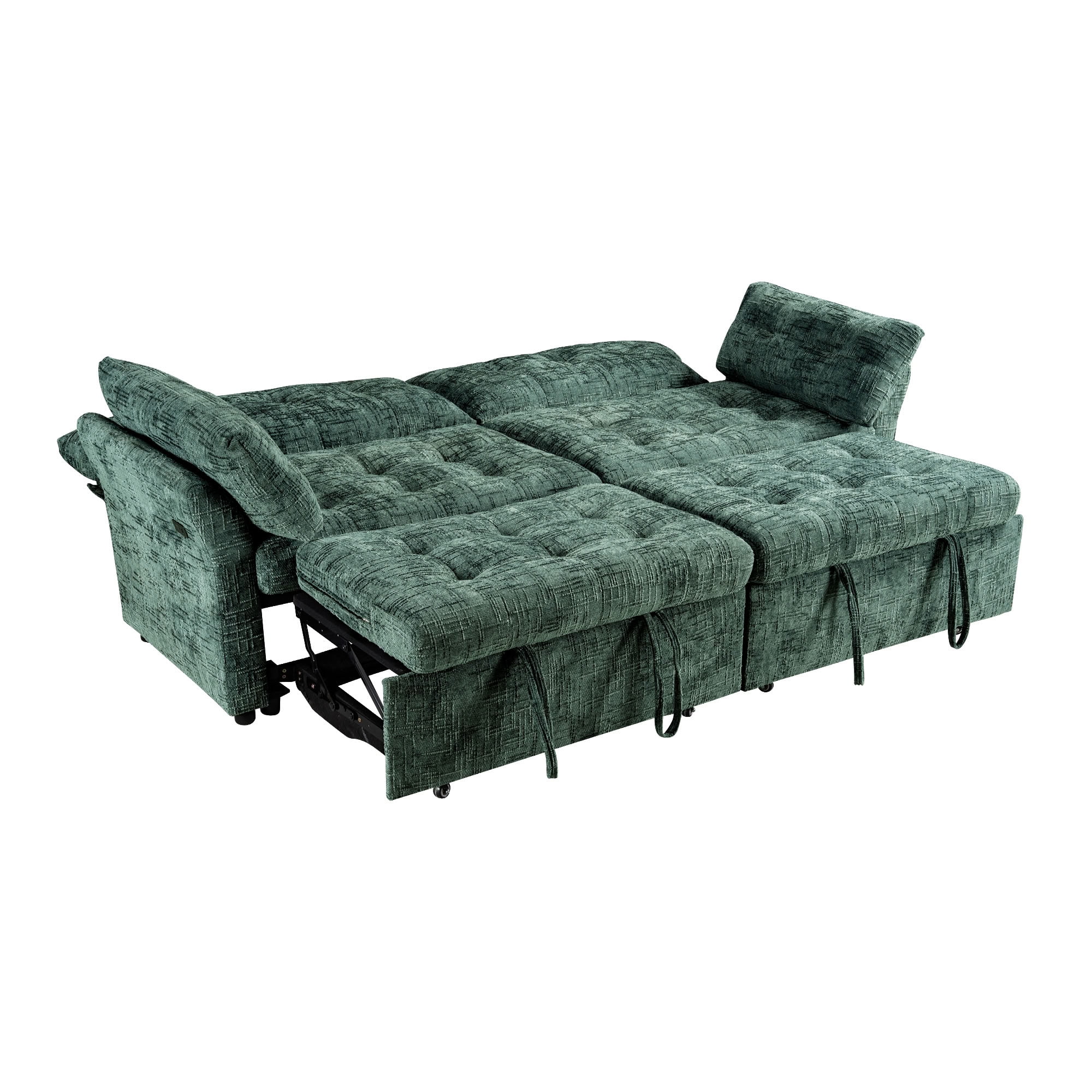 MAYEERTY Convertible Sleeper Sofa with Double Pull-Out Beds, 3-in-1 Tufted Linen Sofa Bed with 180° Flat Backrest, for Living Room, Apartment, Small Space