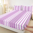 thumbnail image 5 of Castle Fairy Hippie Vertical Stripe Queen Sheets 4 Pieces,Bohemian Thin Line Queen Sheet Sets,Violet Lavender White,1 Flat Sheet, 1 Fitted Sheet and 2 Pillowcases, 5 of 7