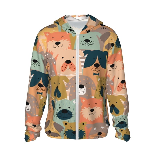 Balery Colorful Dogs Sudadera ligera de manga larga con capucha y protección solar UPF 50+ para hombre y mujer, ideal para pesca y running-Medium