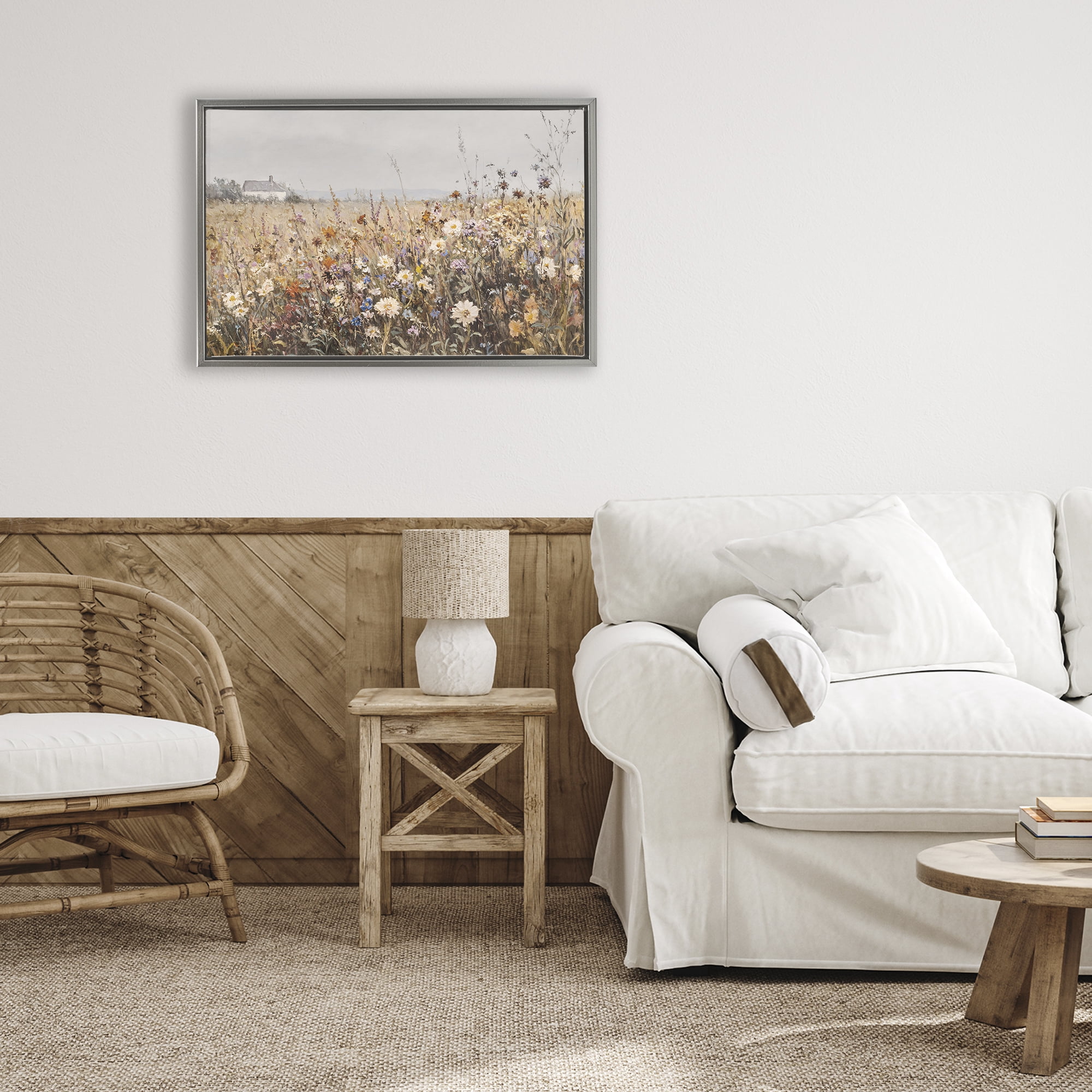 Stupell Industries Quaint Cottage Meadow Gray Framed Floater Canvas Wall Art, design by Jacky Ngan