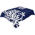 thumbnail image 2 of Navy Blue Coral Rectangle/Square/Round Waterproof Tablecloths 60x102 inch Coastal Summer Beach Nautical Seaside Polyester Table Cloth Table Cover Tabletop for Wedding Party Dinner, 2 of 6