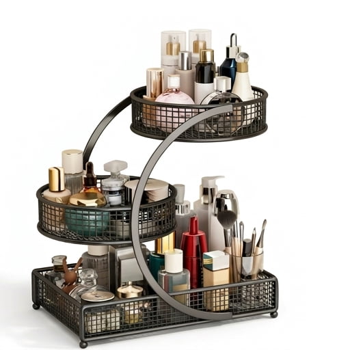 Makeup Skincare Organizers, 3 Tier Bathroom Bedroom Counter Skincare Organizer Cosmetic Display Shelf Vanity Accessories for Women Multi-Purpose Metal Storage Rack for Home, Office