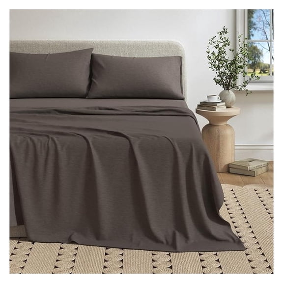 Cotton Jersey Knit California King Sheet Set - Ultra-Soft, Stretchy, Heathered Melange Bed Sheets - Cozy, Soft T-Shirt Sheet & Pillowcase Set (Charcoal)