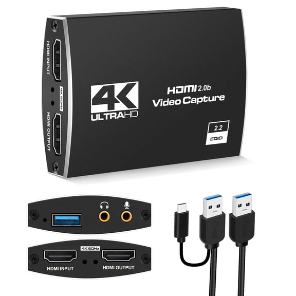 Capture Card USB 3.0, 4K HDMI Video Capture Card to USB/Type-C with Microphone & HDMI Loop-Out, Capture Card 1080p 60fps for Streaming, Compatible with Nintendo Switch/Game Console/Phone