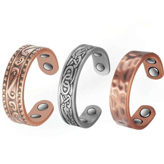 Wollet 3PCS Pure Copper Rings Jewelry Set for Women, Celtic & Floral Magnetic Copper Rings, Christmas Gift for Mom Wife Daughter