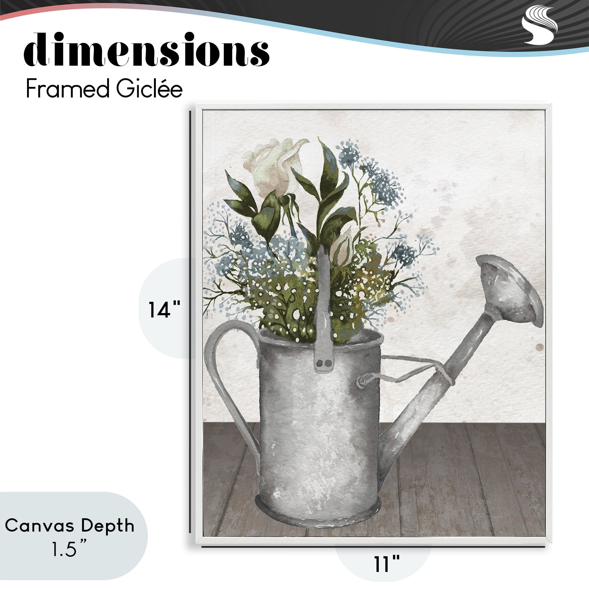 Stupell Industries Floral Pitcher Watering Can White Framed Giclee Art, design by Elizabeth Medley