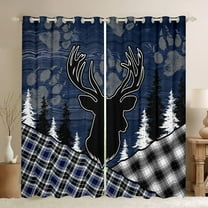 Feelyou Wildlife Reindeer Moose Black Out Curtains, Checkered Buffalo Plaid Curtains Pack of 2 (42x63 Each), Navy Vintage Farmhouse Bedroom Curtains, Living Room Curtains Decor