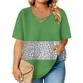 thumbnail image 2 of Ounisa Plus Size Tops for Women Short Sleeve Summer Criss Cross Elbow Pullover Color Block Crewneck/V Neck Tee Tunic Loose Fit Tshirts XL-5XL, 2 of 6