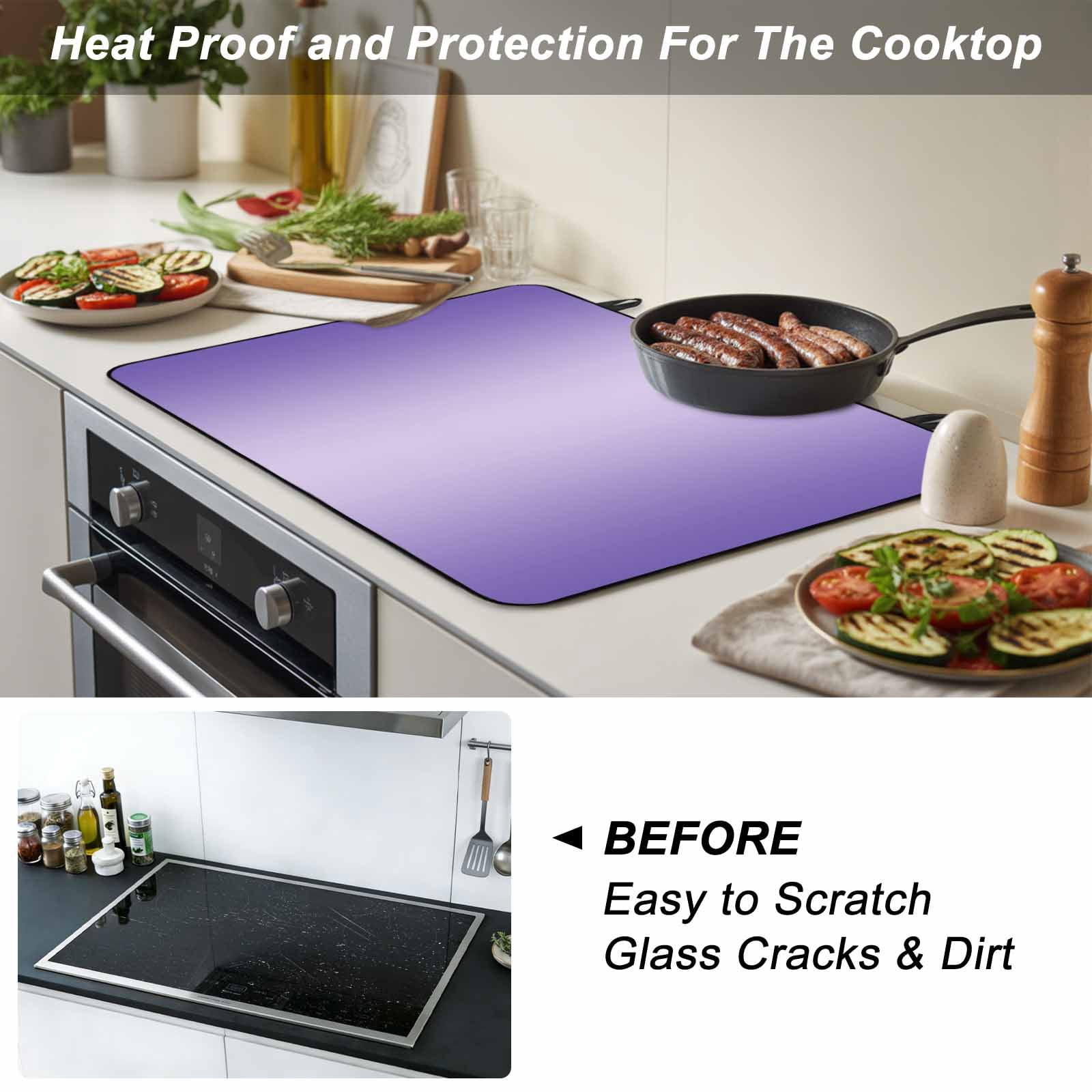 Purple Ombre Stove Top Cover for Electric Stove, Heat-proof & Non Slip Glass Top Stove Cover Protector, Modern Gradient Abstract Art Kitchen Flat Cooktop Rubber Mat 24x21 Inches