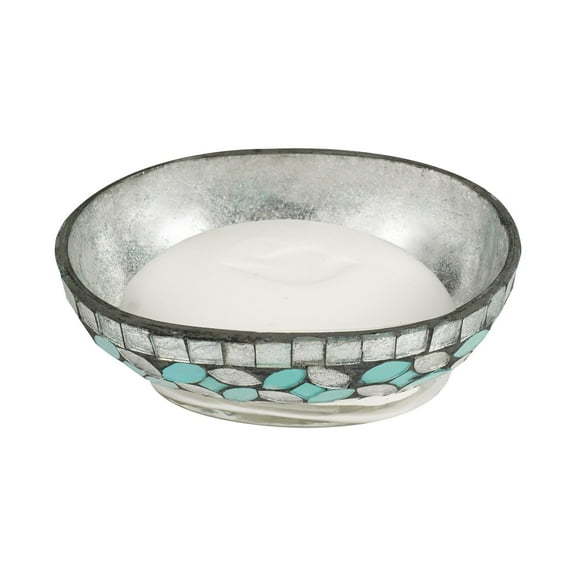 nu steel Collection Shower & Countertop, Aqua Finish Sea Foam Bright-Colored Mosaic Glass/Stainless Steel Soap Dish, Bar Holder Tray for Bathroom Counter, Shower, Kitchen Sponges, Scrubbers (SF3H)