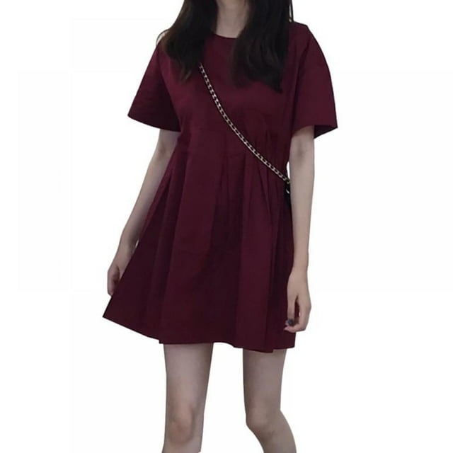Sweet Tempérament Robe Femme Couleur Unie Col Manches Courtes Robe Trapèze
