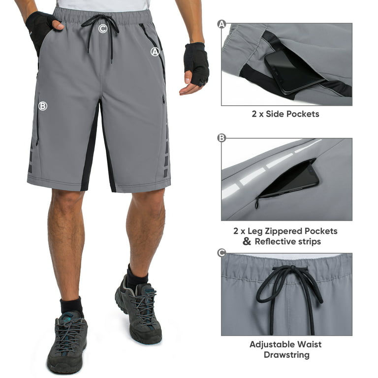Hiauspor Men's Baggy Mountain Bike Shorts with Zip Pockets for MTB Cycling  Hiking Boating Fishing Grey XL