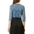 thumbnail image 3 of INSPIRE CHIC Women's Cardigan Open Front 3/4 Sleeve Sheer Floral Lace Cropped Shrug Top L Grey Blue, 3 of 6